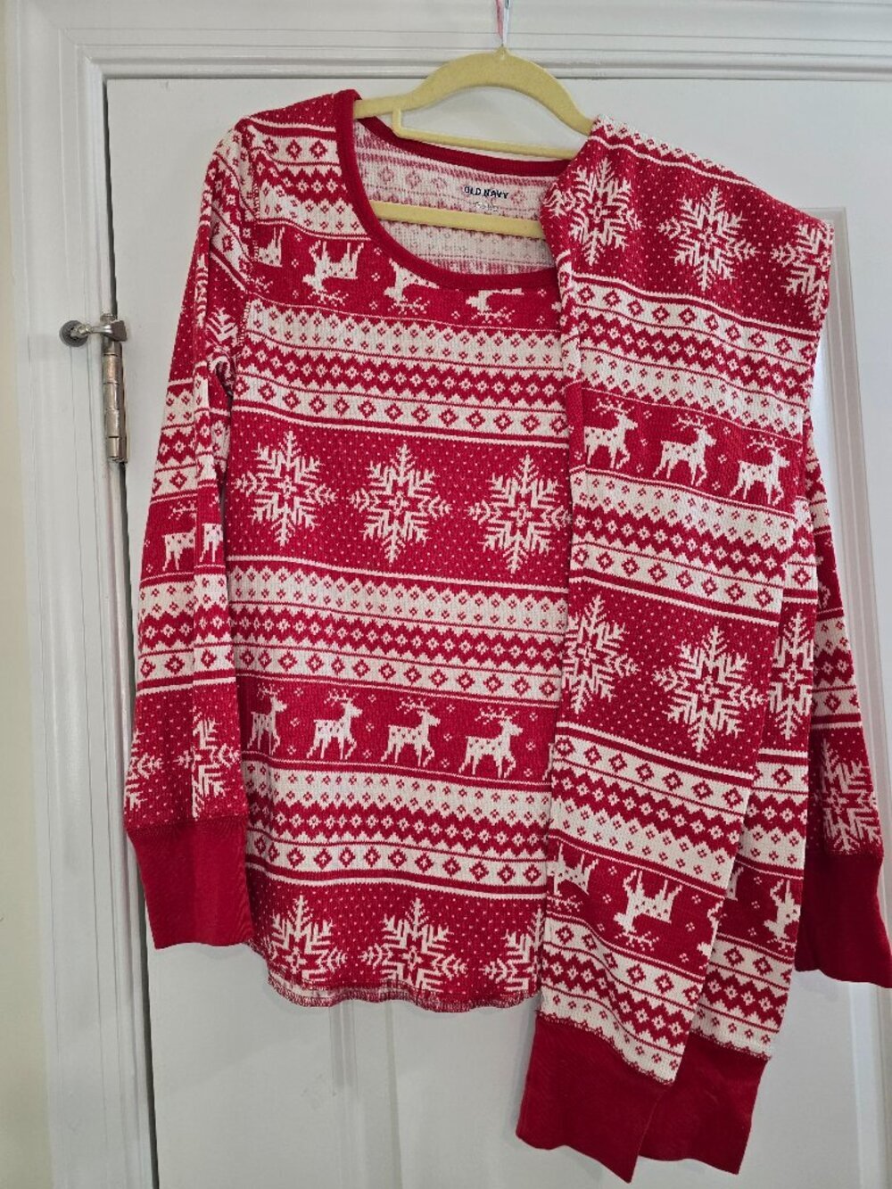 Old Navy Thermal-Knit Pajama Set - Red Fair Isle Reindeer and Snow